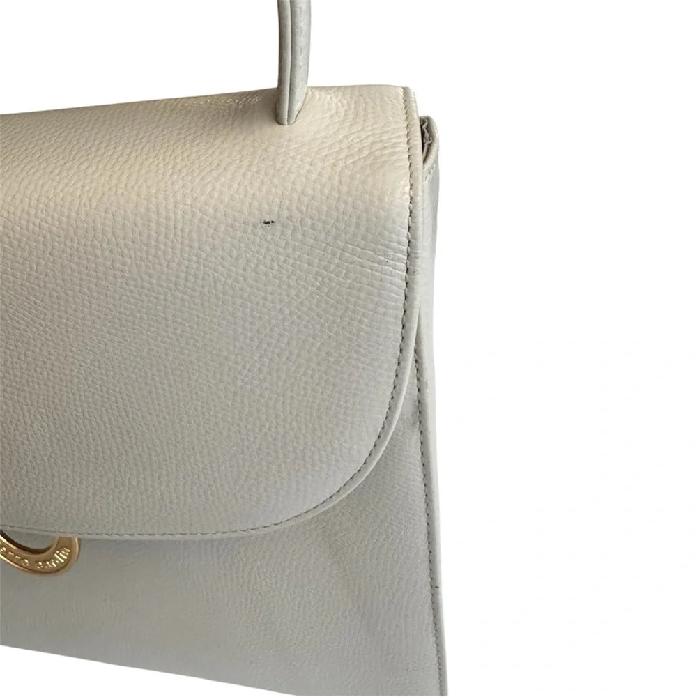 Pierre Cardin Minimalist Preppy Leather Tote Off White Cream 8x10x4 - Picture 7 of 16